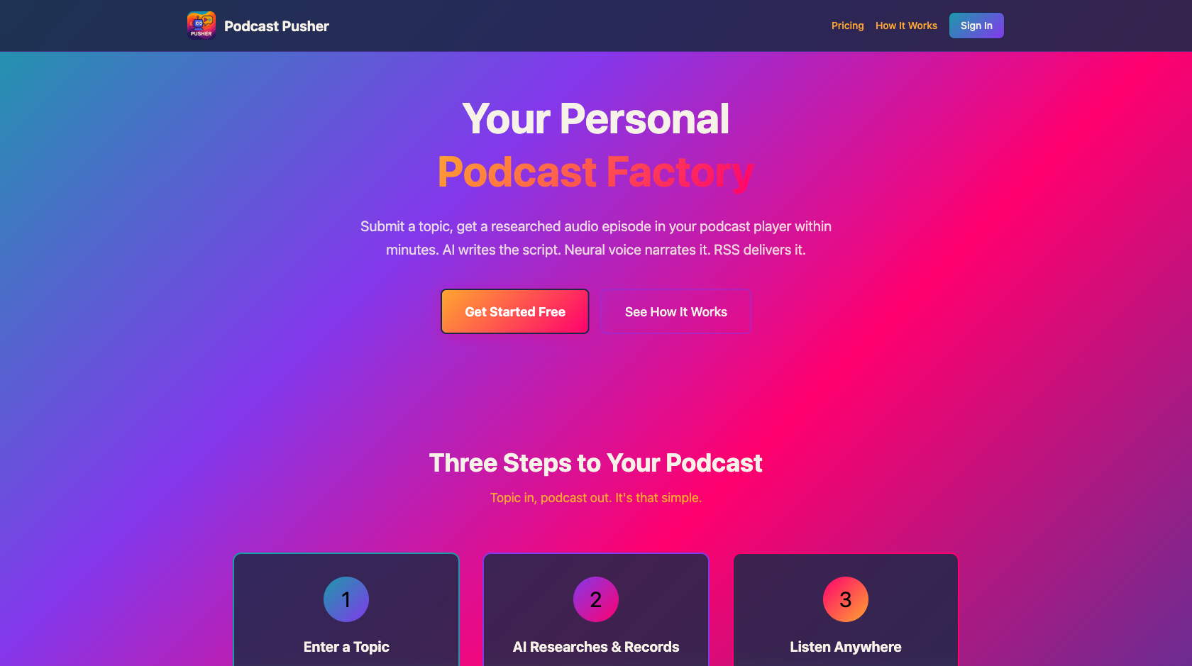 Screenshot of Podcast Pusher
